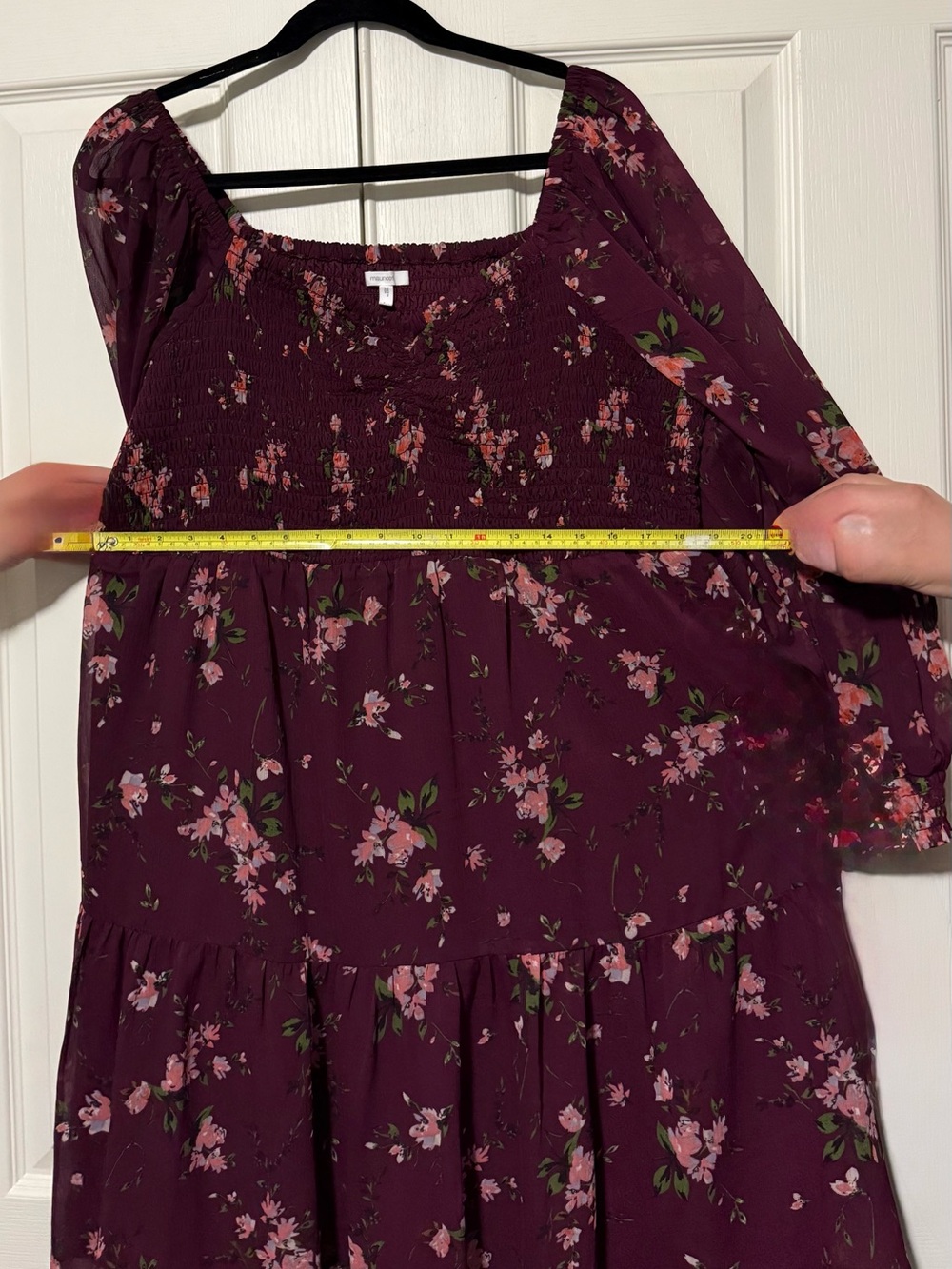 Maurice’s Women’s Floral Shirred Bodice Dress - Burgundy Pink- 1X - Picture 6 of 7